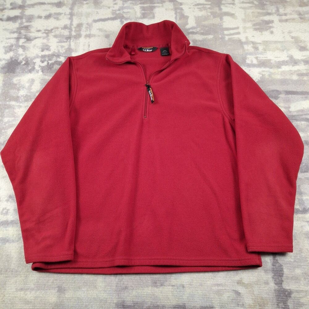 LL Bean Polartec Fleece Pullover Mens Medium Red Quarter 1/4 Zip Jacket Sweater